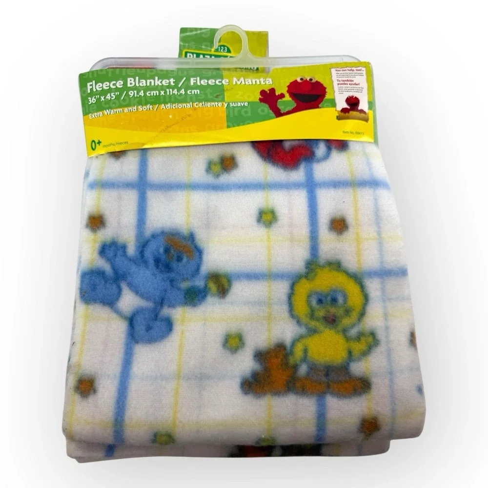 2005 Sesame Street Fleece Baby Blanket Elmo Big Bird Cookie Monster NOS VTG READ
